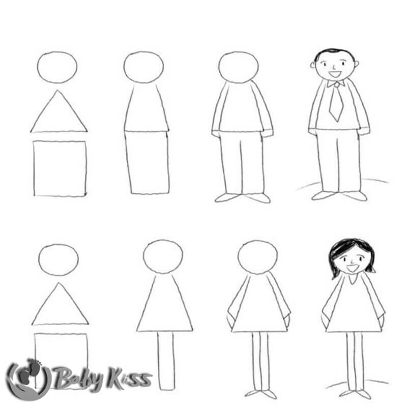 Cách vẽ nam nữ đơn giản cho trẻ em